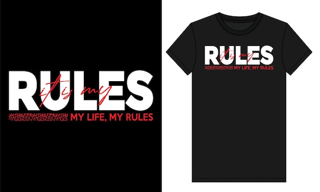 내 인생 내 규칙 검은 타이포그래피 터 티셔츠