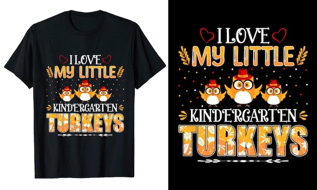 Дизайн футболки с типографикой на День Благодарения My little Kindergarten Turkeys