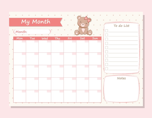 My Month Planner Cute She Bear