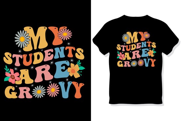 Мои ученики крутые Ретро волнистые учительские футболки