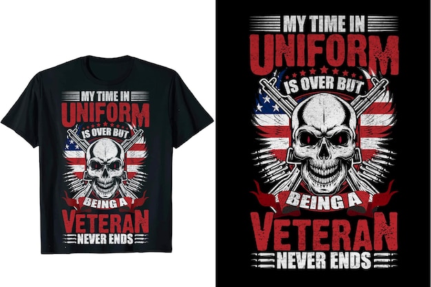 Вектор Мое время в униформе закончилось, но быть ветераном никогда не кончается дизайн футболки