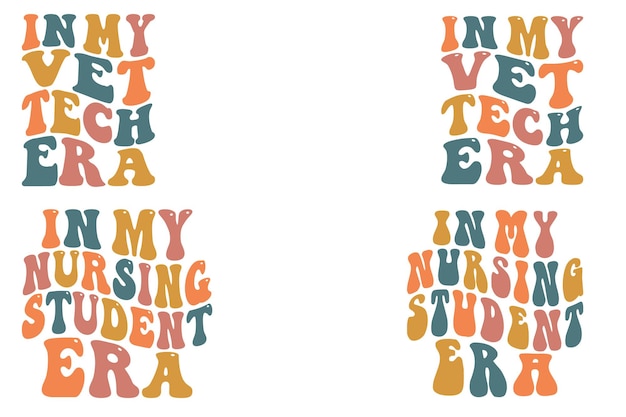 내 수의사 기술 시대 내 간호 학생 시대 복고풍 물결 모양 SVG 번들 티셔츠