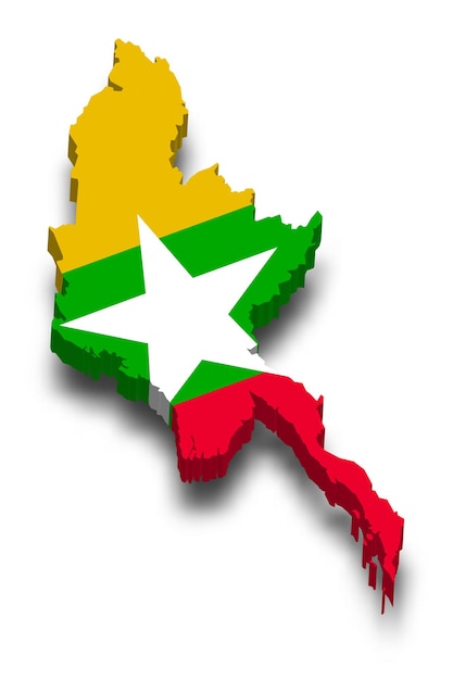 Myanmar (Burma) 3d map with flag