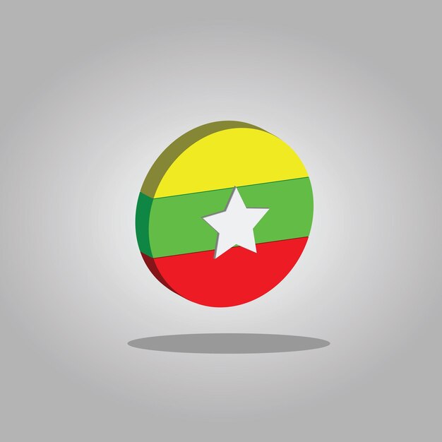 Vector myanmar burma flag icon 3d circle ilustration flag