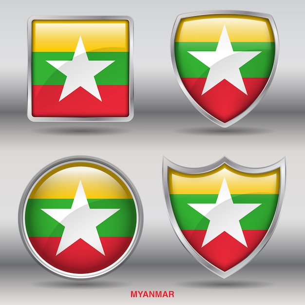 Vector myanmar flag bevel 4 shapes icon