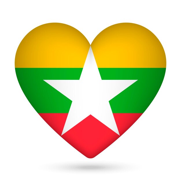 Myanmar flag in heart shape Vector illustration