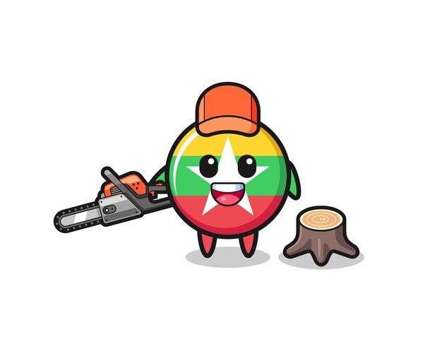 myanmar flag lumberjack character holding a chainsaw
