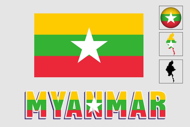 Vector myanmar flag and map in a vector graphic