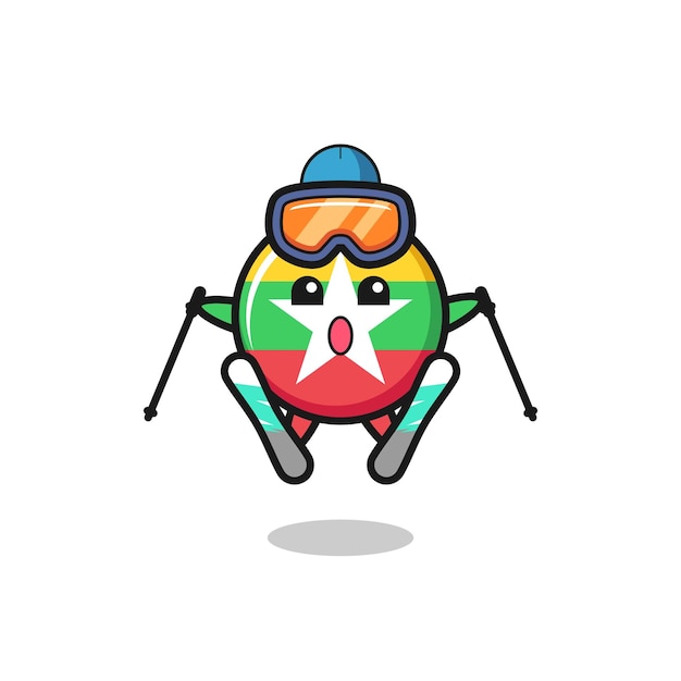 Myanmar flag mascot character as a ski player