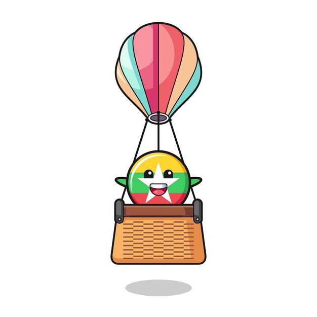 Myanmar flag mascot riding a hot air balloon