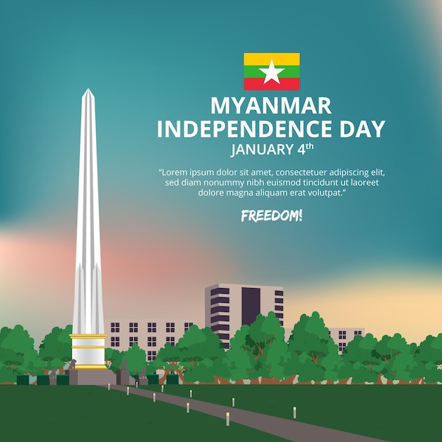 Sfondo del giorno dell'indipendenza del myanmar con la situazione al monumento all'indipendenza