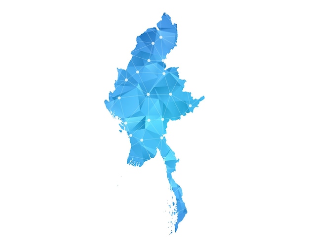 Myanmar kaart lijn stippen veelhoekige abstracte geometrische.