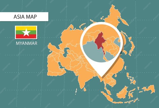 Premium vector myanmar map in asia zoom version icons showing myanmar