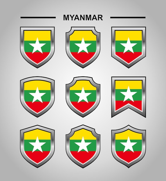 Myanmar nationale emblemen vlag en luxe schild