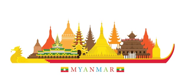 Vector myanmar skyline landmarks