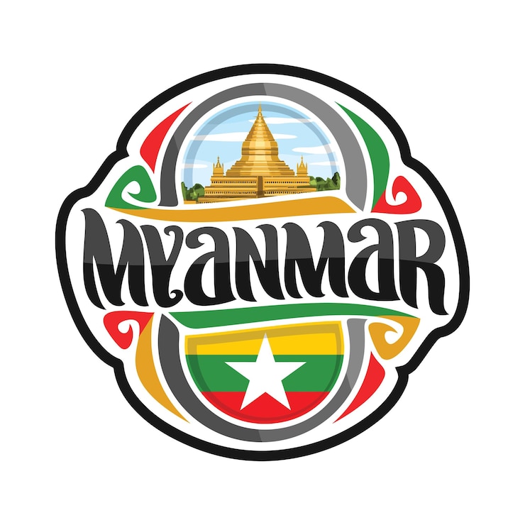 Vector myanmar sticker flag logo badge travel souvenir illustration