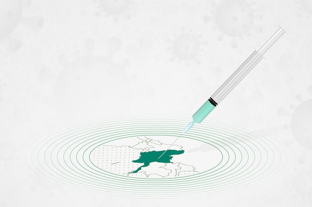 Iniezione di vaccino del concetto di vaccinazione del myanmar nella mappa del myanmar vaccino e vaccinazione contro il coronavirus covid19