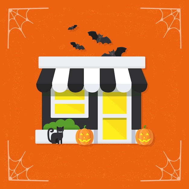 Mysterie spooky winkel markt winkel vector halloween illustratie geïsoleerd op donkere achtergrond