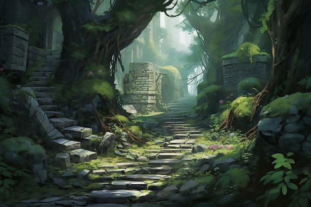 森の中の神秘的な古代のポータル