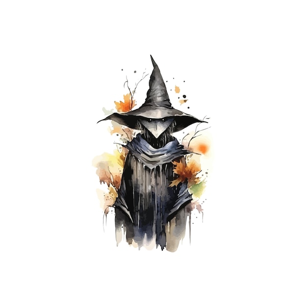 Mysterious Cloaked Witch Watercolor Vector illustration design