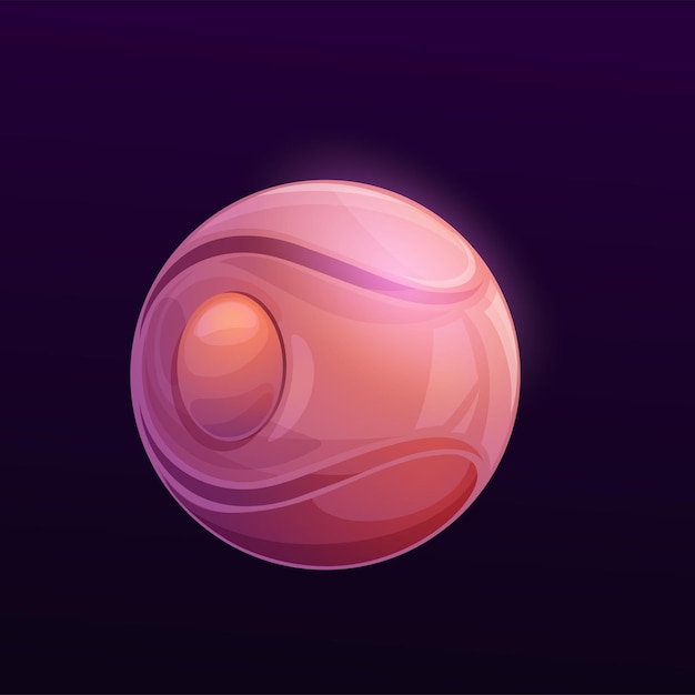 Mysterious cyber planet fantastic skifi vector comet Fantasy technical Ui game object galaxy meteor space globe with metallic futuristic pink surface isolated sphere in universe alien world