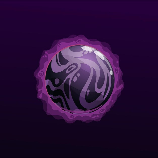 Vector mysterious dark purple planet with fire flames