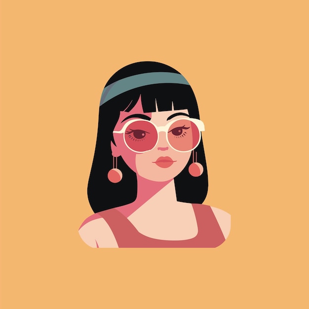 Vector mysterious figure with black hair and pink accents