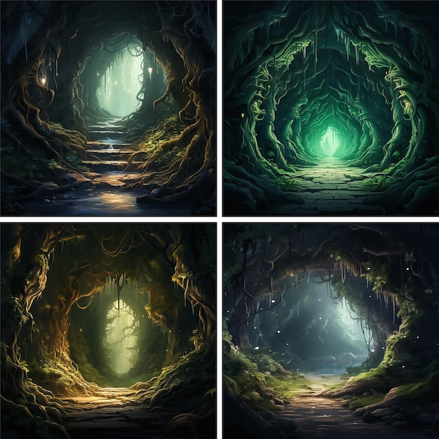 Vector mysterious imagination scary darkness magic way deep fantasy inside path religion hole tunnel