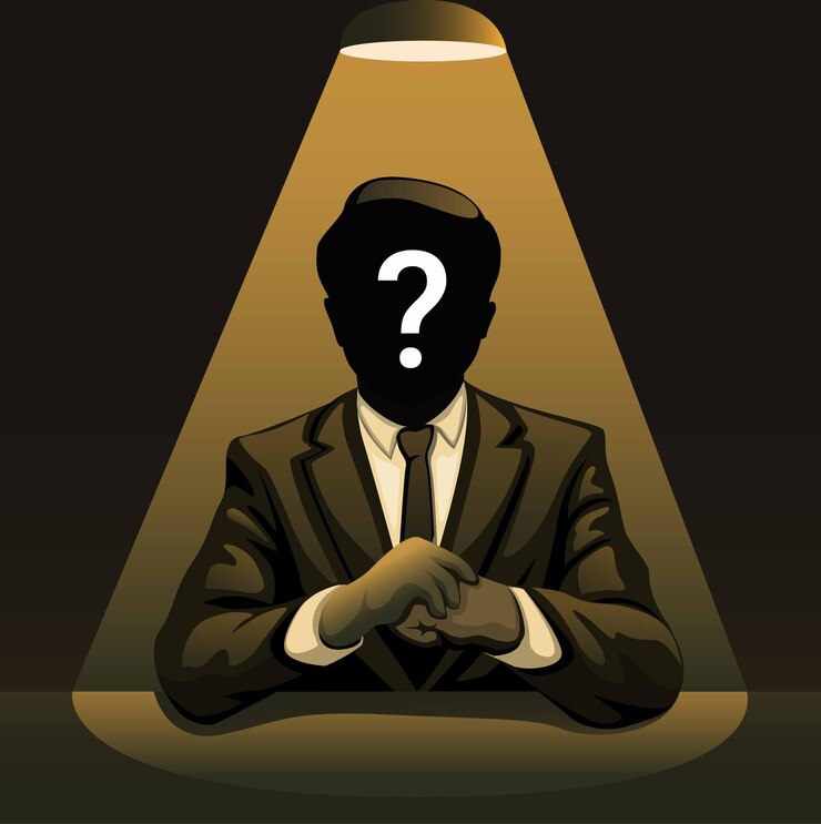 Vector mysterious man under spotlight businessman with no identity in noir concept illustration