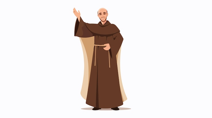 Vector mysterious priest or monk wearing brown hooded gown vector illustration
