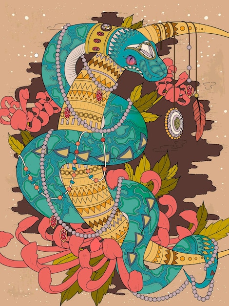 Vector mysterious snake adult coloring page