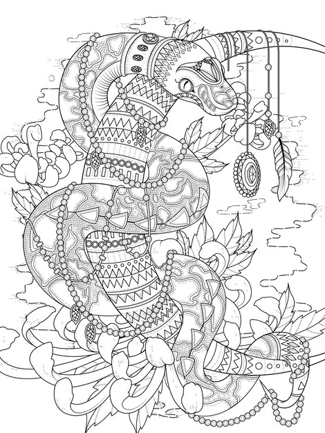 Vector mysterious snake adult coloring page