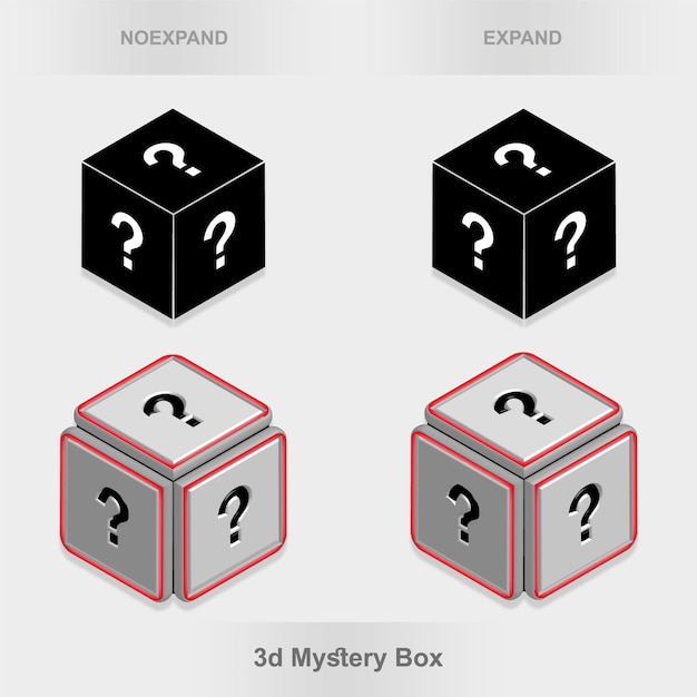 Mystery box piatto e vettore 3d