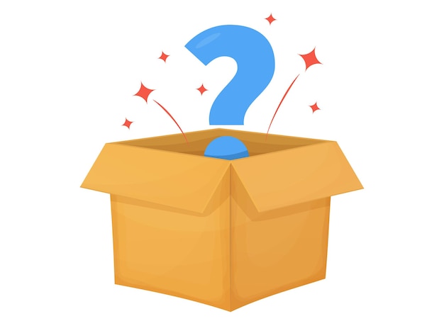 Картонная коробка конкурса "Тайна" с изображением вопроса. Значок вопроса в подарочной коробке.