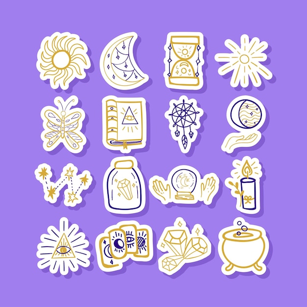 Vector mystery doodle sticker set