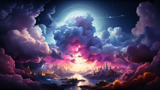 Vector mystery fiction universe imagination planet darkness stars moon painting magic dramatic dream fan