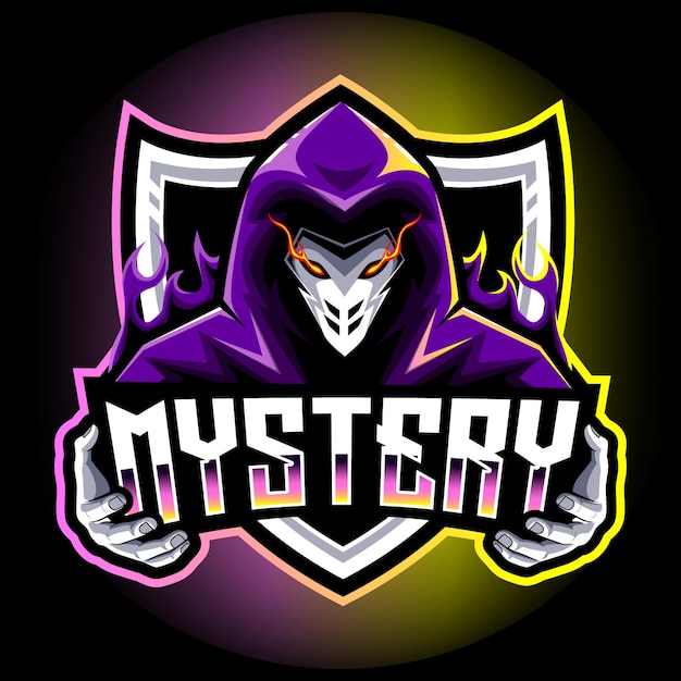 Vettore gioco di logo esport mascotte uomo misterioso