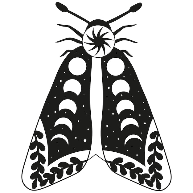 謎の月蛾ベクトル イラスト白い背景の上の魔法の花昆虫