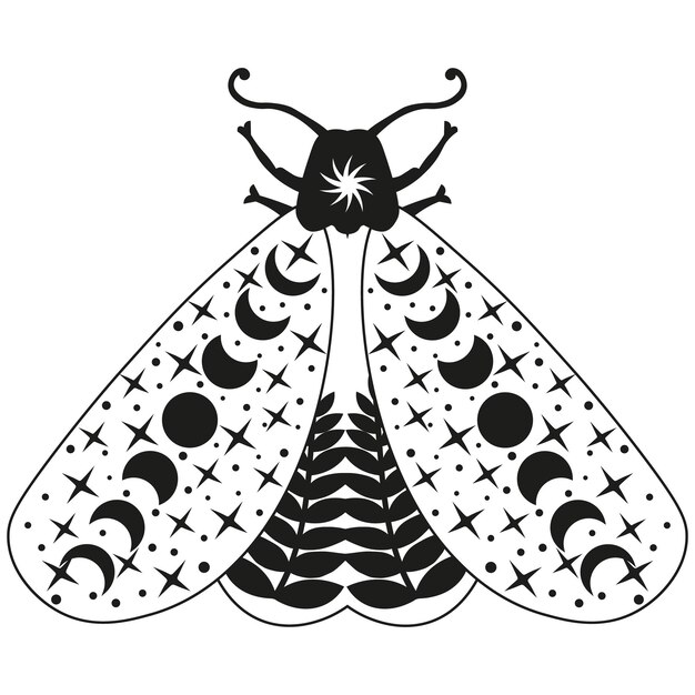 Mystery Moon Moth vector illustration Magic floral insect on white background