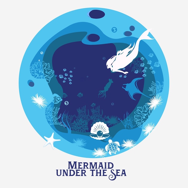 Vector the mystery of the ocean in paper cut