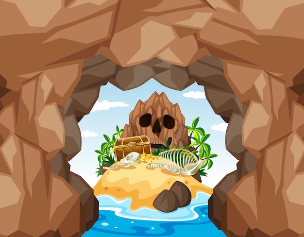 Vettore mystery pirate treasure island e cave