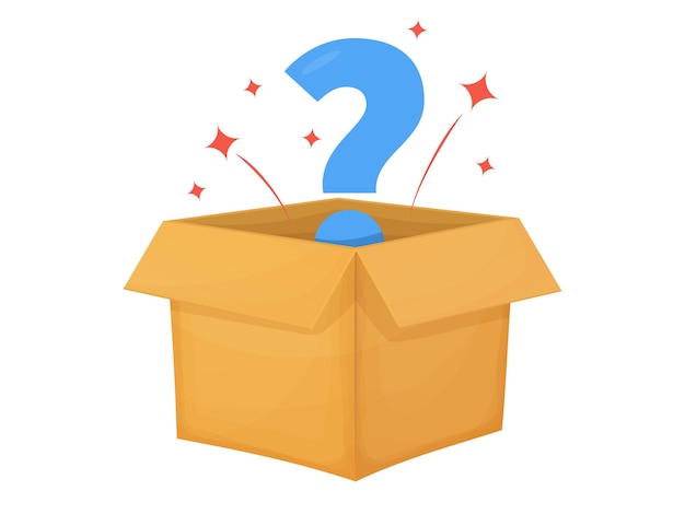 Mystery wedstrijd kartonnen doos met vraag mystery box cadeau vraag icoon