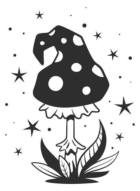 Mystic amanita icon Black magic forest mushroom