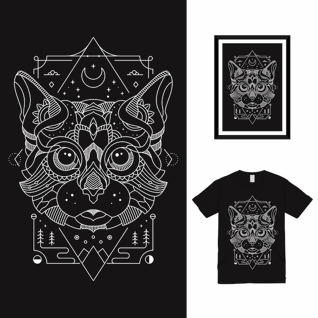 Vector mystic cat line art t-shirtontwerp