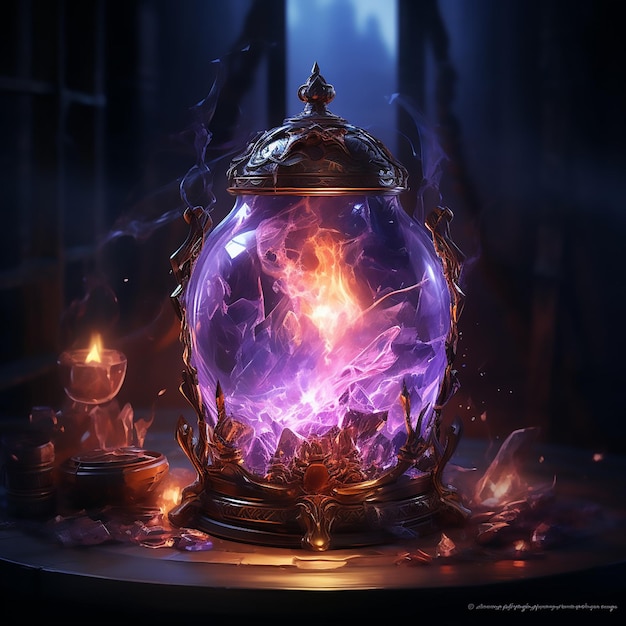 mystic precious blazing darkness gem shine violet magic burn flame glowing fantasy heat lamp