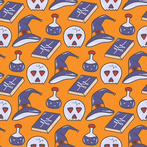 Mystic witchcraft seamless pattern magic background for halloween and day of the dead witchcraft