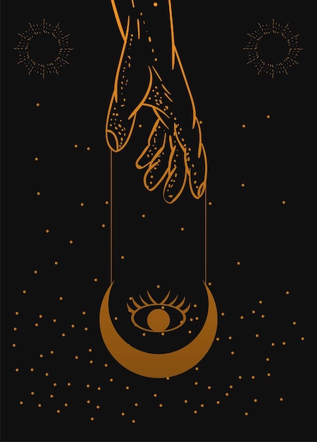 Vettore mistico poster estetico mano luna stella retrò magico mistero bohemin