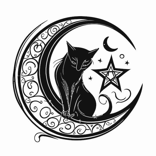 Vettore mystical_black_cat_over_celestial_crescent_moon