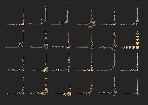 Вектор Мистические углы устанавливают рамки и границы в стиле таро магия и астрология декор эзотерический угол