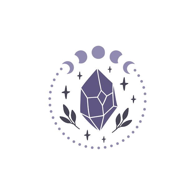 Mystical crystal with moon phase vector illustration